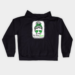 Green Messy Bun In May We Wear Green Mental Health Awareness Kids Hoodie